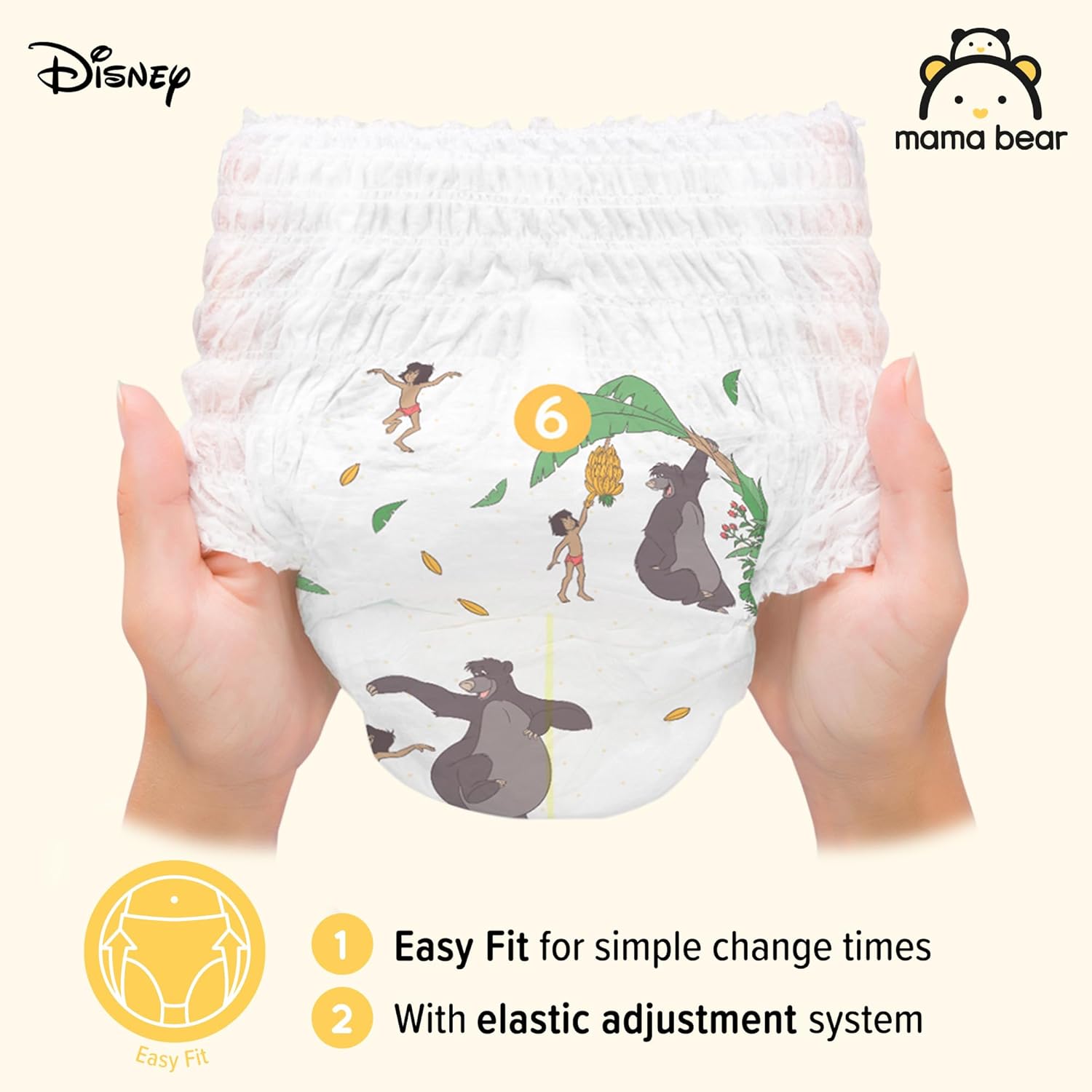 Amazon Brand - Mama Bear Disney Nappy Pants, Size 6 (15+ kg), 120 Count (2 Packs of 60), White, Monthly Pack-2