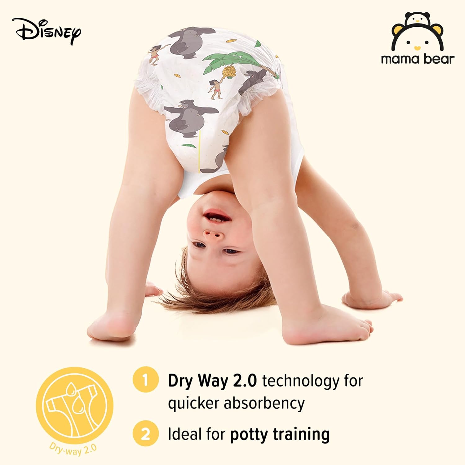 Amazon Brand - Mama Bear Disney Nappy Pants, Size 6 (15+ kg), 120 Count (2 Packs of 60), White, Monthly Pack-3