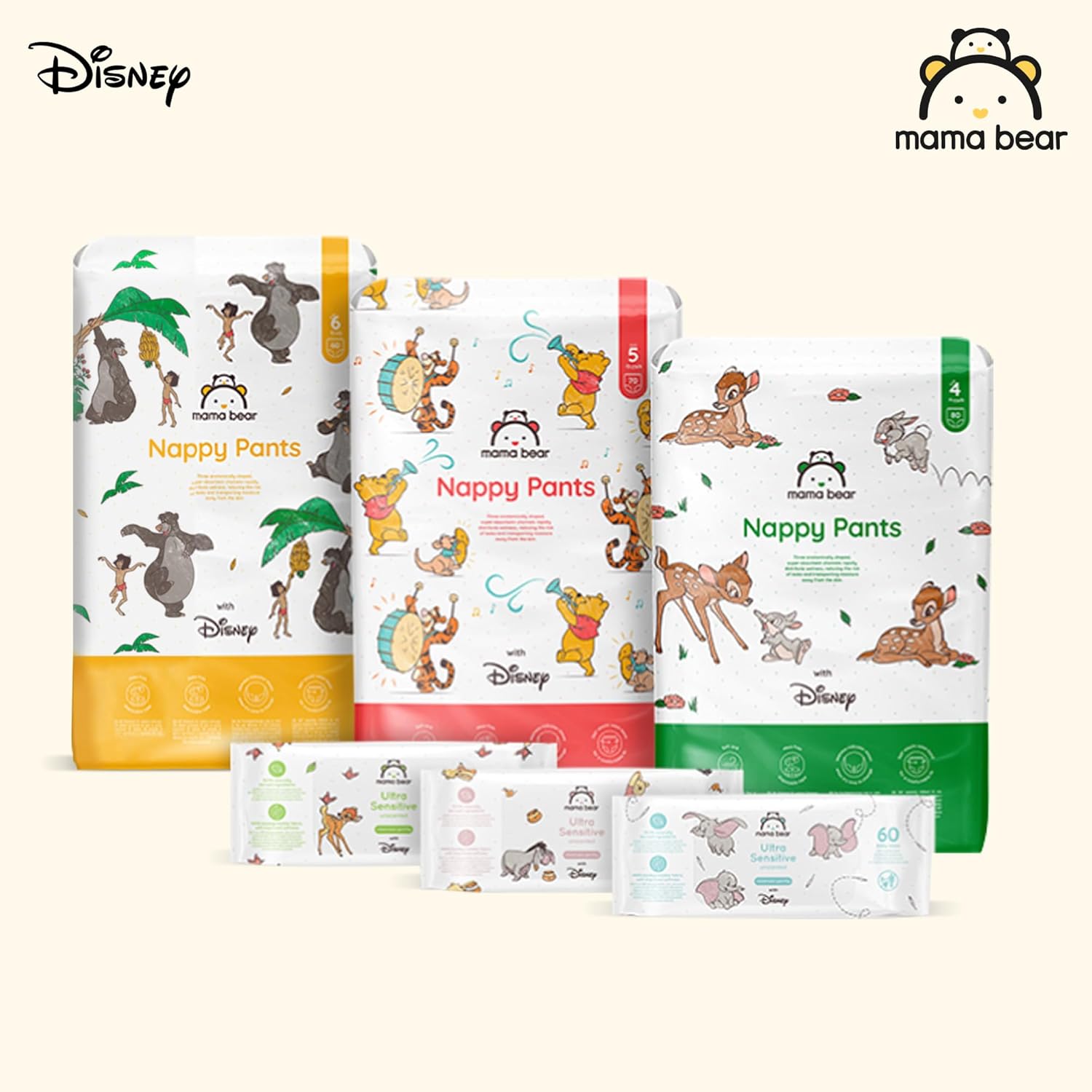 Amazon Brand - Mama Bear Disney Nappy Pants, Size 6 (15+ kg), 120 Count (2 Packs of 60), White, Monthly Pack-6