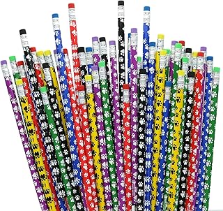 GIFTEXPRESS 48 Pcs Paw Print Pencils for Kids, Colorful Assortment Wooden Pencil with Eraser for School Supplies, Classroom Prize