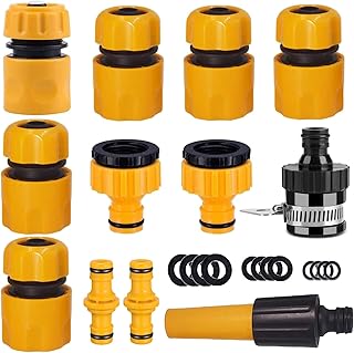 EUHUYG Garden Hose Fitting Set.1Nozzle,5 End Quick Connector,1Hose Waterstop Connector,2 Double Male Snap Connector,2 Hose Tap Connector 1/2 Inch and3/4 Inch Size 2-in-1etc