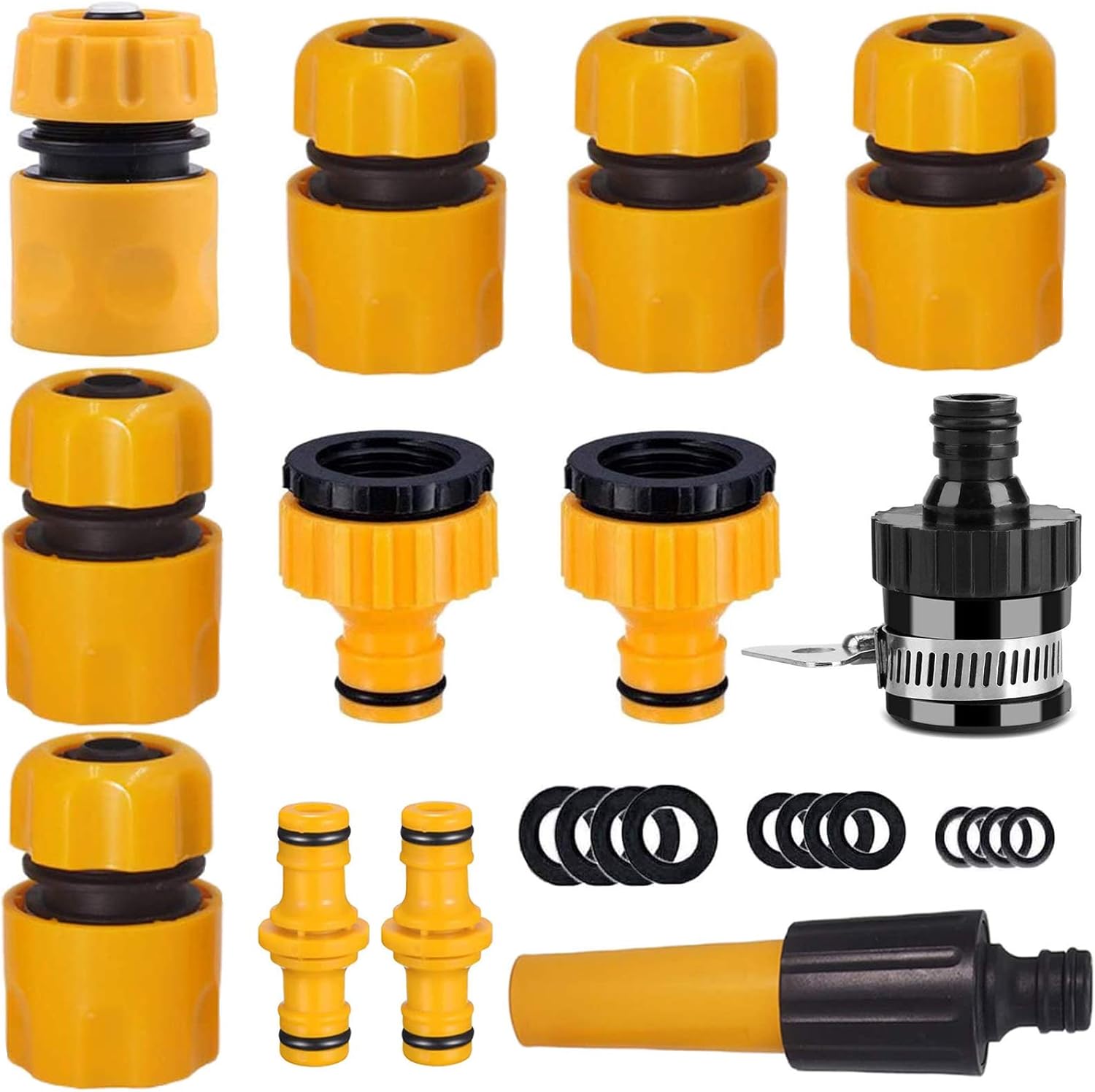 EUHUYG Garden Hose Fitting Set.1Nozzle,5 End Quick Connector,1Hose Waterstop Connector,2 Double Male Snap Connector,2 Hose Tap Connector 1/2 Inch and3/4 Inch Size 2-in-1etc-0