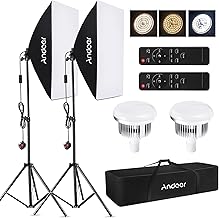 Andoer Softbox Photography Lighting Kit, 85W LED Light * 2 + 50x70cm Softbox * 2 + 2M Light Stand * 2 + Remote Control * 2 + Carry Bag * 1 for Studio Portrait Product Photo Video, (2 sets)