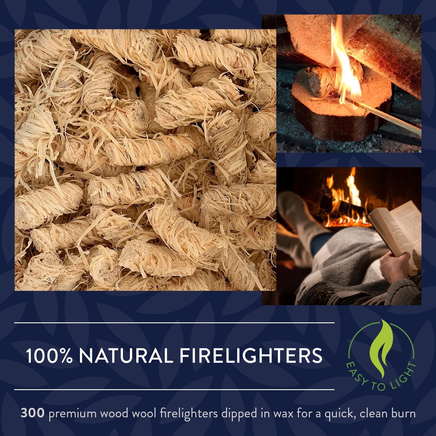 Eco Barn Natural Firelighters (Box of 300) Natural Fire Lighters for Wood Burners, Pizza Ovens & Open Fires. BBQ Lighters, Fire Starters for Log Burners – Genuine Eco-Barn Fire Wood & Eco Firelighters-1