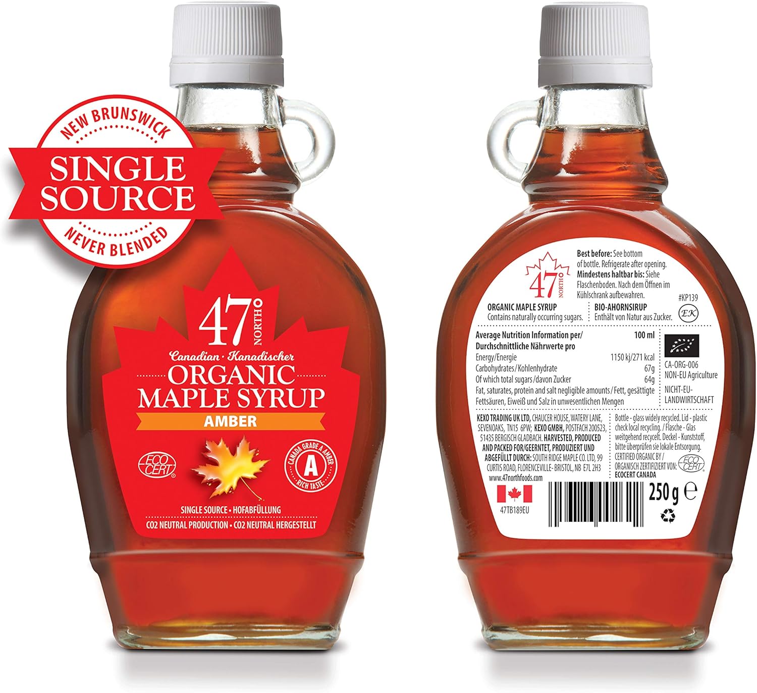 47° North Quadriga 4x Single Source Organic Grade A Maple Syrup, Golden, Amber, Dark & Very Dark 4x250g To enjoy the full range of all true maple syrup flavours!-1