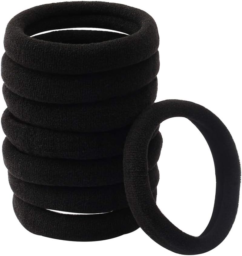 nuoshen 100 Pcs Hair Ties for Women, Cotton Hair Bands Elastic Hair Bobbles Stretch Strong Hairbands Ponytail Holders for Thick Heavy and Curly Hair(Black)-0