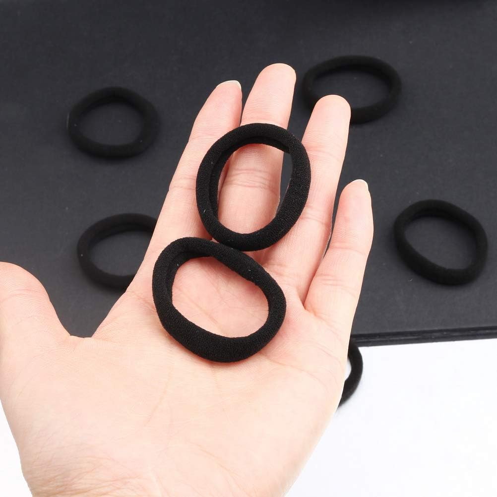 nuoshen 100 Pcs Hair Ties for Women, Cotton Hair Bands Elastic Hair Bobbles Stretch Strong Hairbands Ponytail Holders for Thick Heavy and Curly Hair(Black)-3