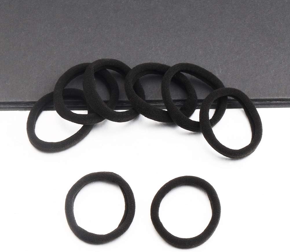 nuoshen 100 Pcs Hair Ties for Women, Cotton Hair Bands Elastic Hair Bobbles Stretch Strong Hairbands Ponytail Holders for Thick Heavy and Curly Hair(Black)-4