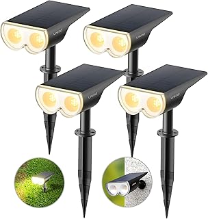 Linkind 4-Pack Solar Landscape Spotlights, 16-LED Dusk-to-Dawn 3000K Solar Outdoor Garden Lights, Warm White IP67 Waterproof Wall Lights for Garden Yard Driveway Porch Walkway