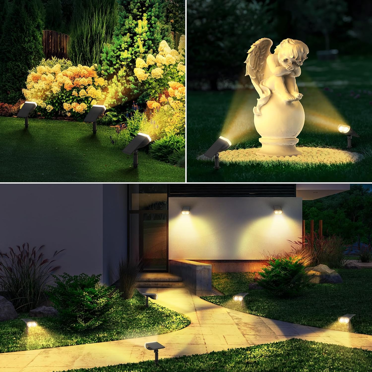 Linkind 4-Pack Solar Landscape Spotlights, 16-LED Dusk-to-Dawn 3000K Solar Outdoor Garden Lights, Warm White IP67 Waterproof Wall Lights for Garden Yard Driveway Porch Walkway-7