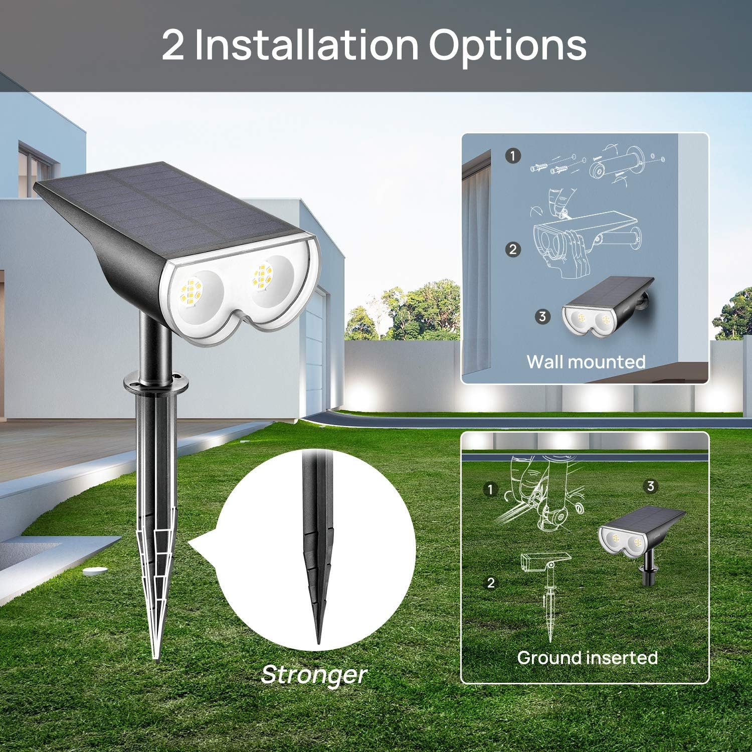 Linkind 4-Pack Solar Landscape Spotlights, 16-LED Dusk-to-Dawn 3000K Solar Outdoor Garden Lights, Warm White IP67 Waterproof Wall Lights for Garden Yard Driveway Porch Walkway-8