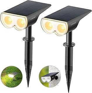 Linkind 16-LED Solar Landscape Spotlights, Dusk-to-Dawn 3000K Solar Outdoor Garden Lights, Warm White IP67 Waterproof Wall Lights for Garden Yard Driveway Porch Walkway, Pack of 2