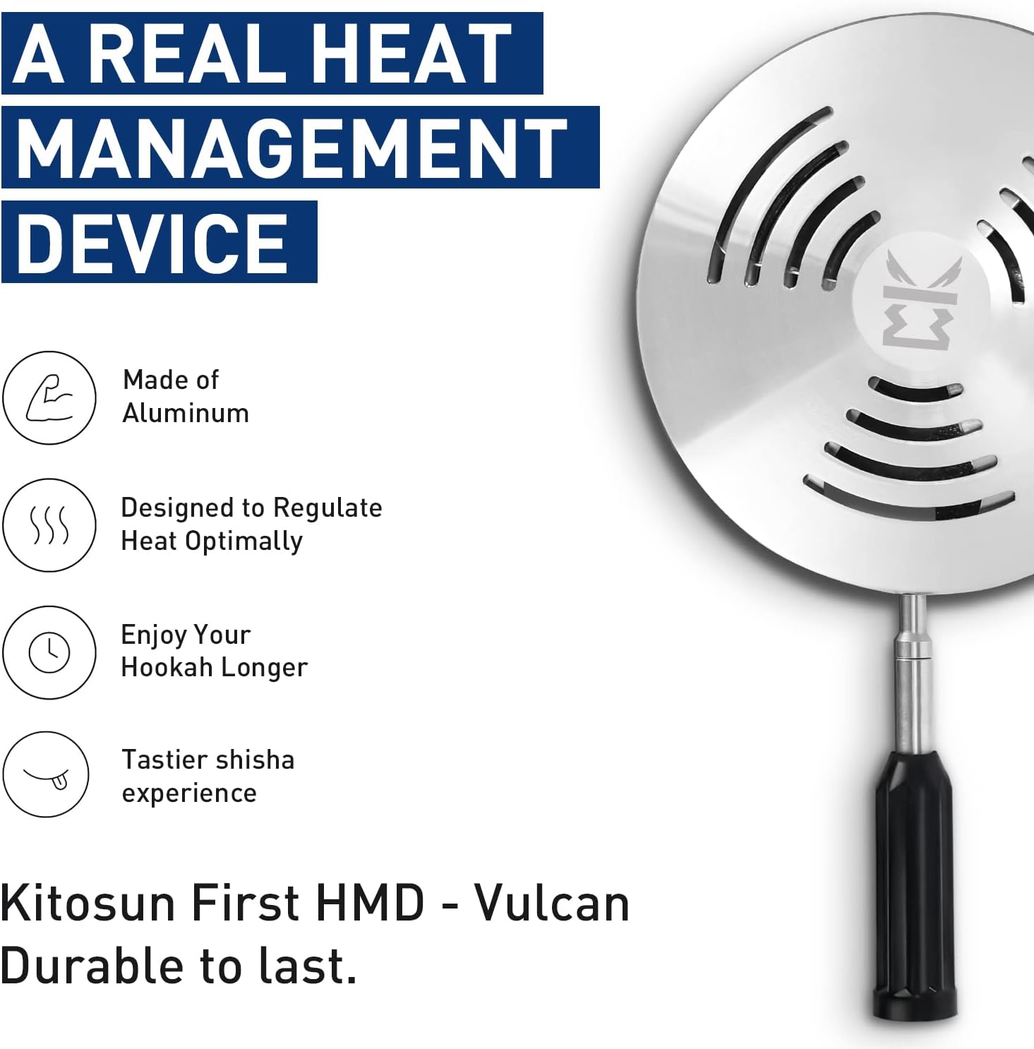 Advanced Hookah Heat Management Device - Kitosun Vulcan HMD for Hookah Charcoals Faster Setup Tastier Smoother Cleaner, Longer Lasting Sessions | Hookah Accessories Wind Cover (Gloss Aluminum)-3