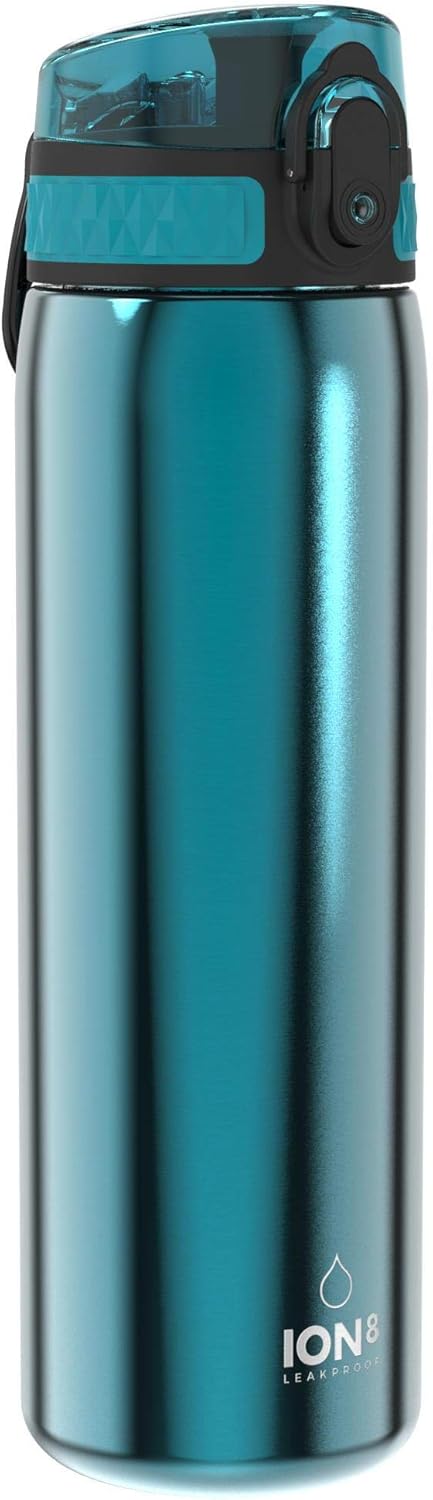 Ion8 Steel Water Bottle, 600 ml/20 oz, Leak Proof, Easy to Open, Secure Lock, Hygienic Flip Cover, Fits Cup Holders, Carry Handle, Durable, Carbon Neutral-3