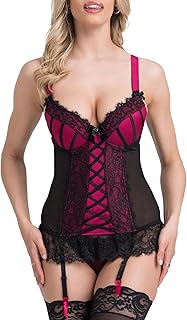 Lovehoney Lingerie Women's Boudoir Belle Push-Up Basque Set - Sexy Bustier with Suspender Straps - Sizes: 6-28