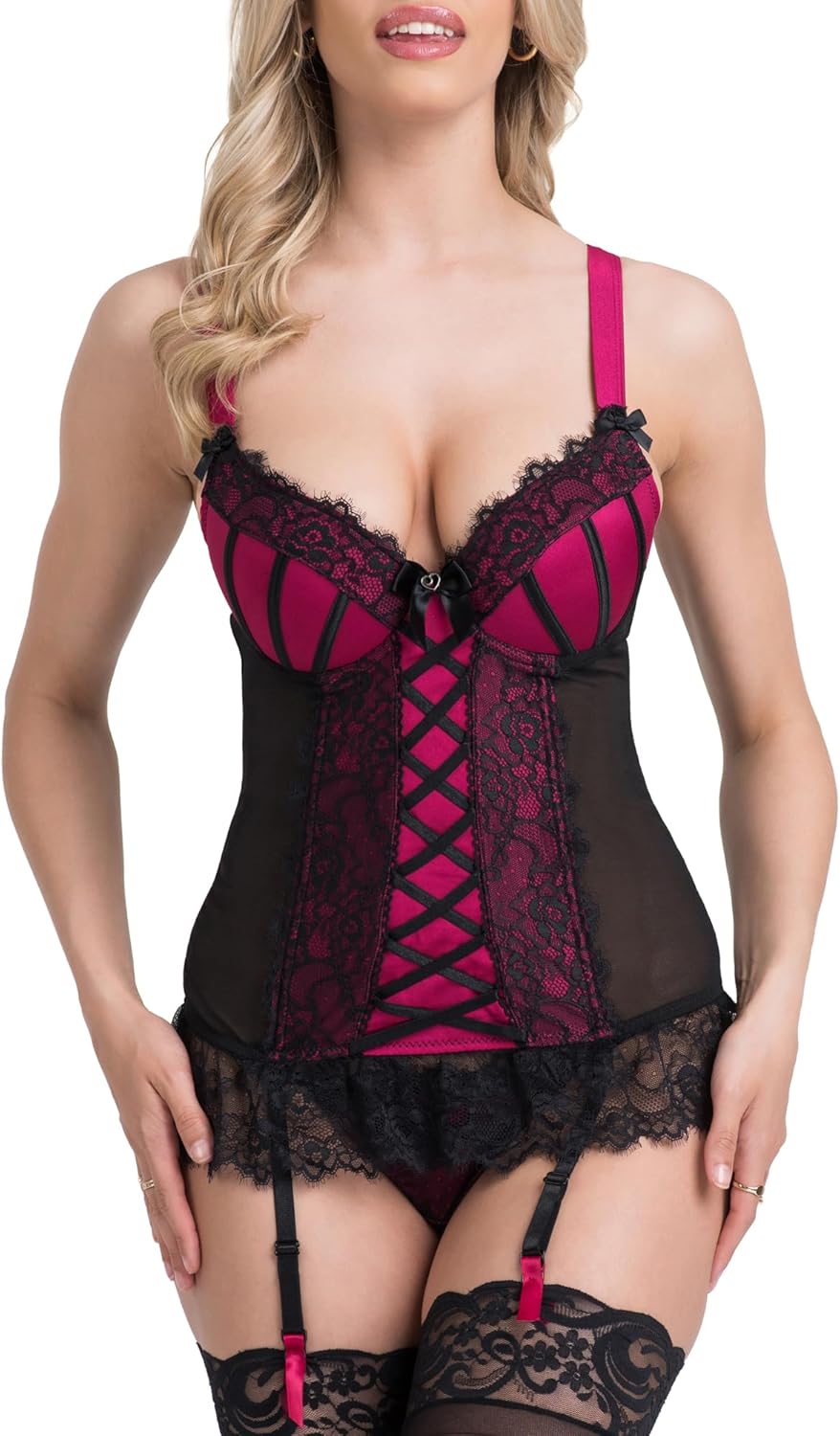 Lovehoney Lingerie Women's Boudoir Belle Push-Up Basque Set - Sexy Bustier with Suspender Straps - Sizes: 6-28-0