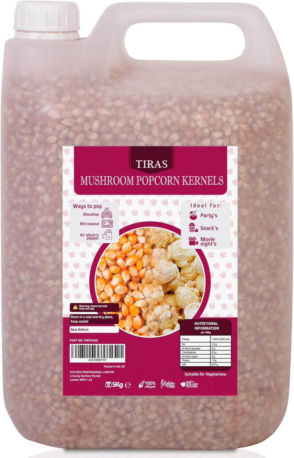 TIRAS Mushroom Popping Corn Kernels USA Popcorn Seeds - Stove-top & Air Popper Friendly - 5kg-0