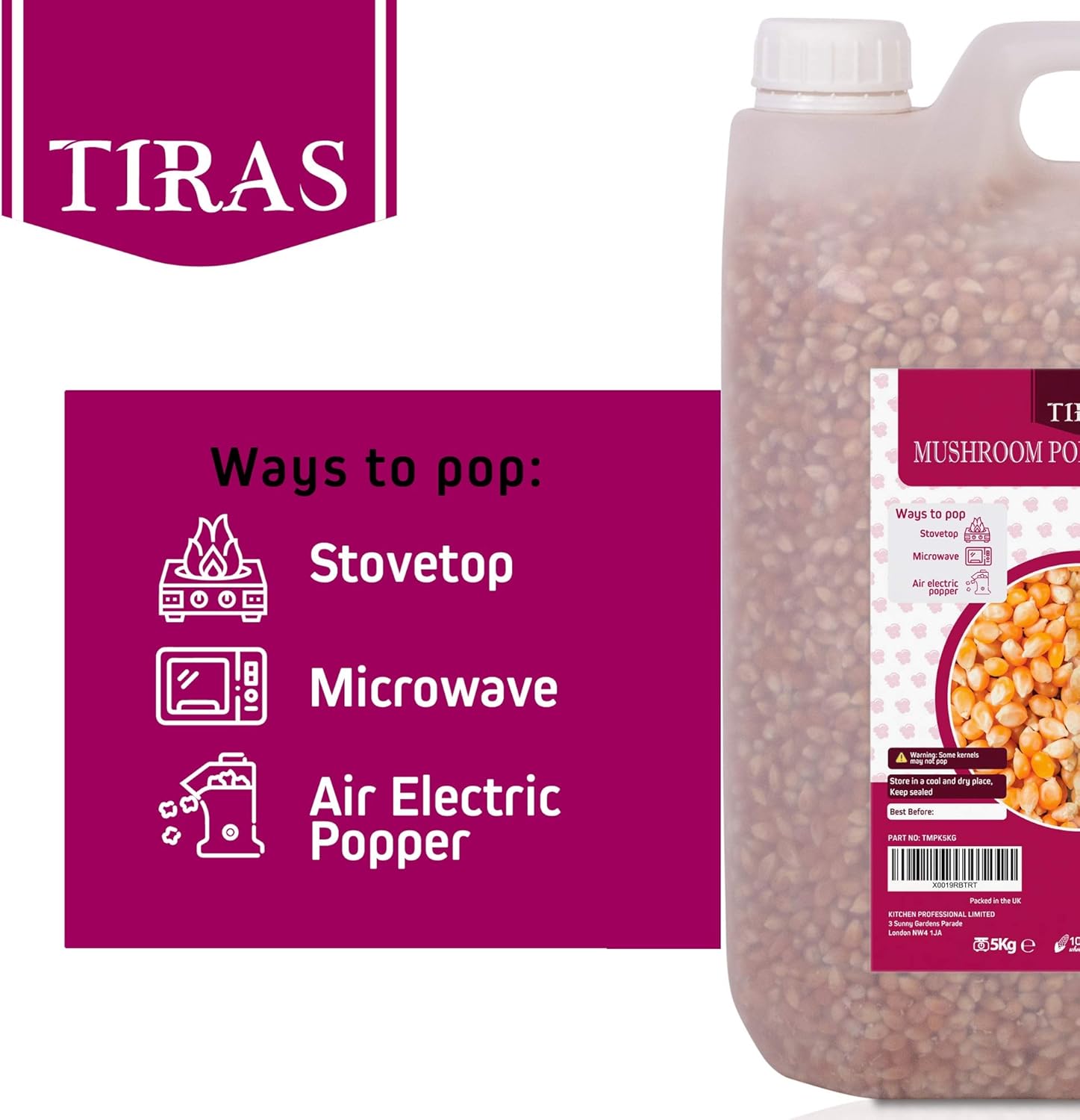 TIRAS Mushroom Popping Corn Kernels USA Popcorn Seeds - Stove-top & Air Popper Friendly - 5kg-1