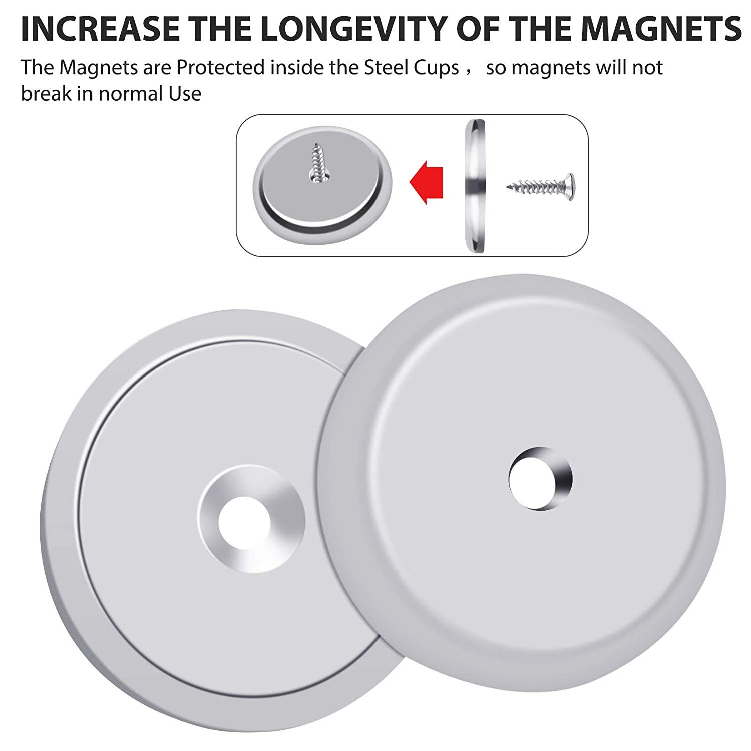 FINDMAG 4 Pcs Magnets, 32 x 5 mm 90 LB Pull Force Strong Magnet, Neodymium Magnets Strong, Round Countersunk Hole Rare Earth Magnets for Whiteboards Refrigerator Kitchen Workplace - 4 Screws Included-2