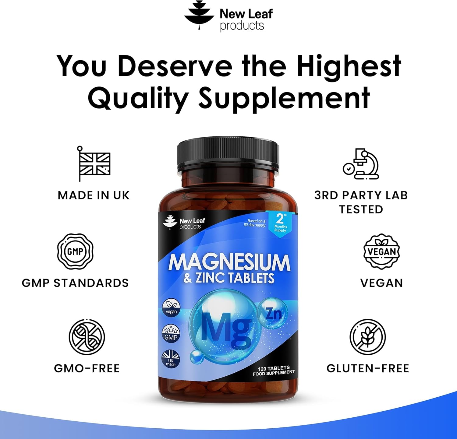 Magnesium Supplements 516mg with Zinc - 120 Magnesium Tablets Supports Muscle Bone Health, Tiredness - High Strength Contributes to Many Health Factors Easy to Swallow Sleep Supplement (not Capsules)-2