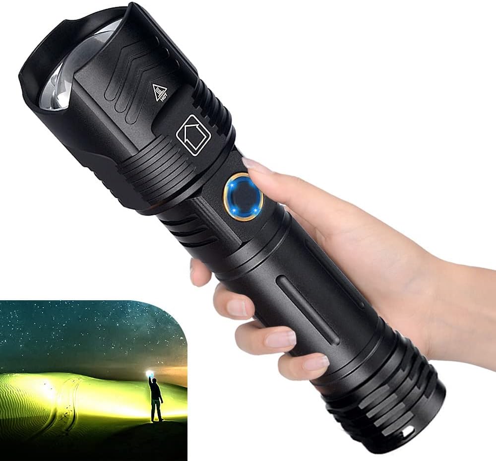 LUXJUMPER Torches LED Super Bright Rechargeable Powerful XHP100 Tactical Flashlights 90000 Lumens 5 Light Modes Zoomable Waterproof Torch for Emergency, Dog Walking, Camping, Hiking-0