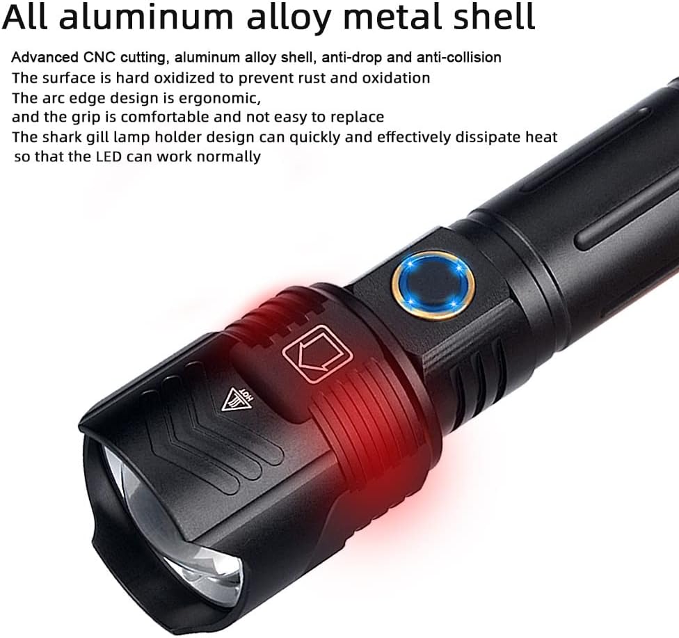 LUXJUMPER Torches LED Super Bright Rechargeable Powerful XHP100 Tactical Flashlights 90000 Lumens 5 Light Modes Zoomable Waterproof Torch for Emergency, Dog Walking, Camping, Hiking-6