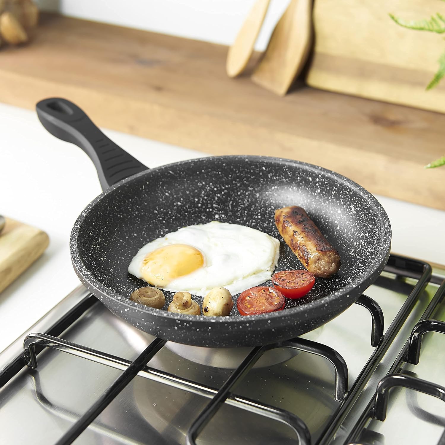 Sovereign Stone Frying Pan with Aluminium High-Tech Non-Stick Coating and Ergonimic Handles, Suitable for All hob Types Including Induction Hob (20cm)-1