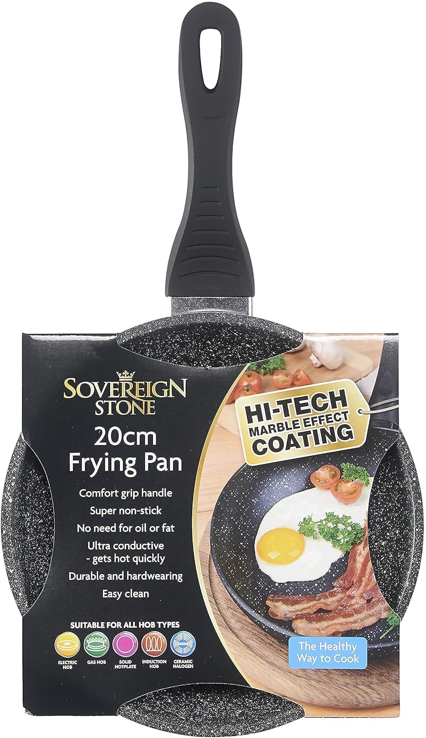 Sovereign Stone Frying Pan with Aluminium High-Tech Non-Stick Coating and Ergonimic Handles, Suitable for All hob Types Including Induction Hob (20cm)-6