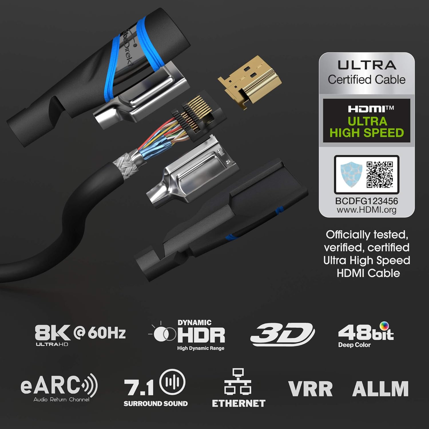 KabelDirekt – 10K & 8K HDMI Cable, HDMI 2.1b – 1m, available in 0.5-5m – Certified, developed in Germany (Ultra High Speed HDMI 2.1 Cable, for PC, PS5 or Xbox, monitor or TV – blue/black)-1