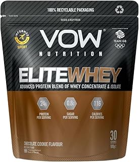 New VOW Nutrition Elite Whey Protein 900g Whey Isolate, Whey Concentrate 30 Servings, Quality Protein with Naturally Occurring BCAAs, Informed Sports Approved (Chocolate Cookie)