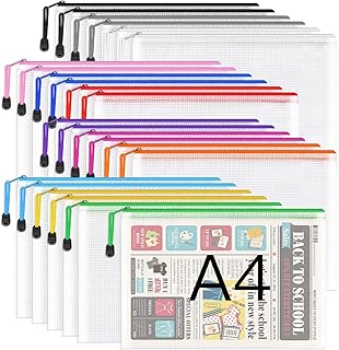 A4 Plastic Zip Folders - 24 PCS Zipper File Bags Mesh Zip Lock Document Wallet Holder Travel Storage Pouch for Office Supplies and Travel Accessories, Waterproof, A4 Size