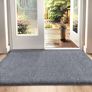 DEXI Dirt Trapper Door Mat, Non-slip Barrier Mats for Indoor and Outdoor, Super Absorbent Entrance Rug Machine Washable Soft Floor Mat Carpet, Grey-Blue, 90 x 150 cm