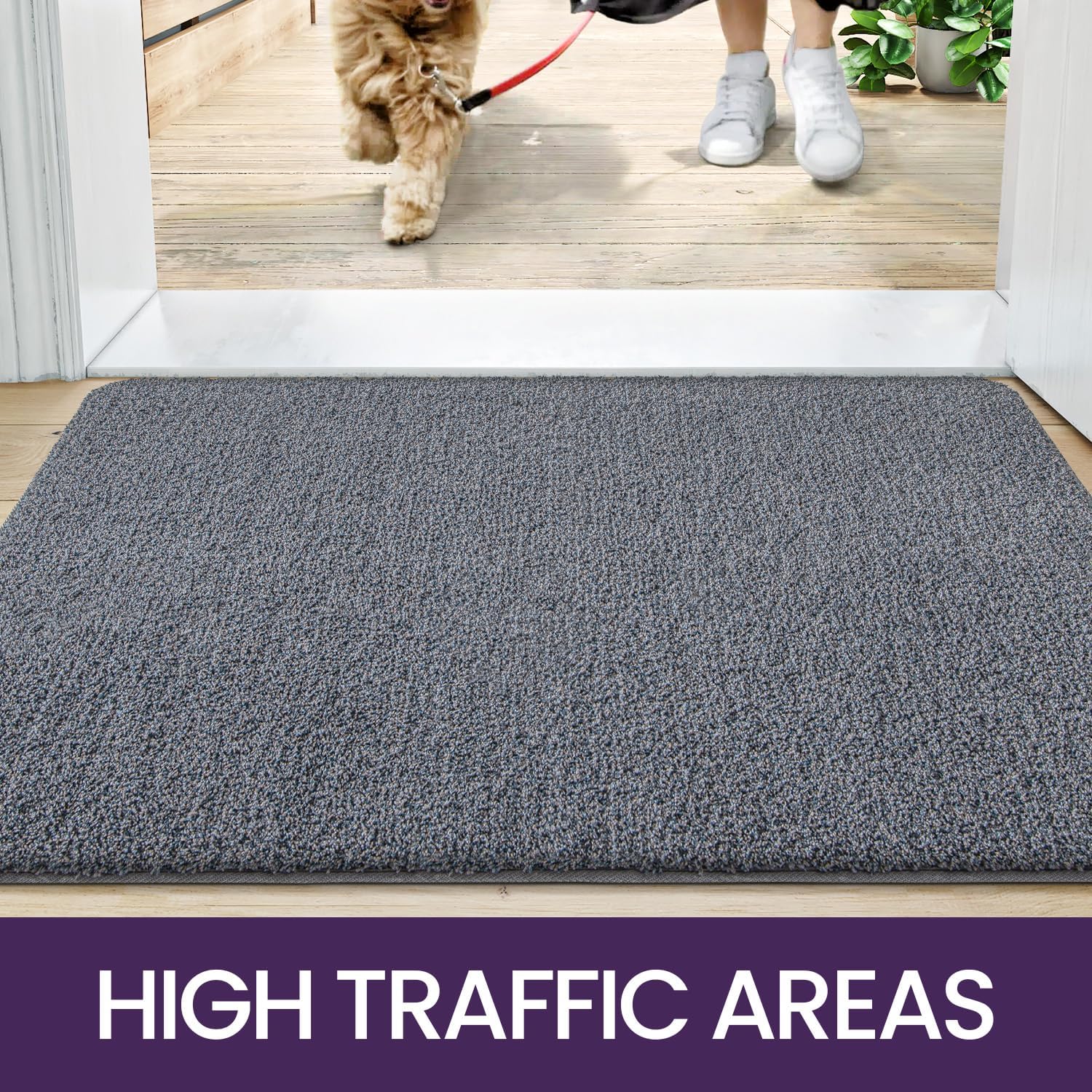 DEXI Dirt Trapper Door Mat, Non-slip Barrier Mats for Indoor and Outdoor, Super Absorbent Entrance Rug Machine Washable Soft Floor Mat Carpet, Grey-Blue, 90 x 150 cm-6