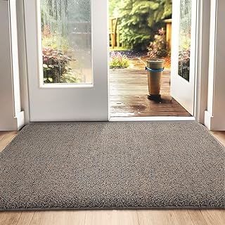 DEXI Dirt Trapper Door Mat, Non-slip Barrier Mats for Indoor and Outdoor, Super Absorbent Entrance Rug Machine Washable Soft Floor Mat Carpet, Brown-Blue, 60 x 90 cm