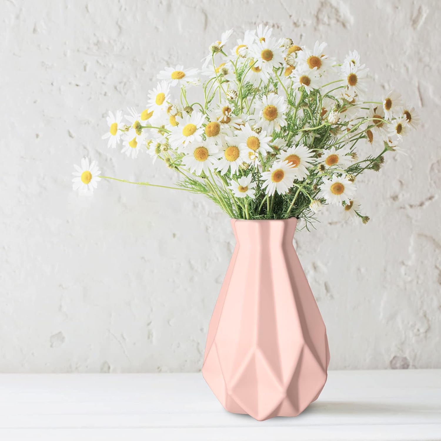 Vase, Vase Creative Plastic Vase, Living Room Ornaments Vase Hydroponic Creative Flower Arrangement, Pink Geometric Desktop Decorative Vase-0