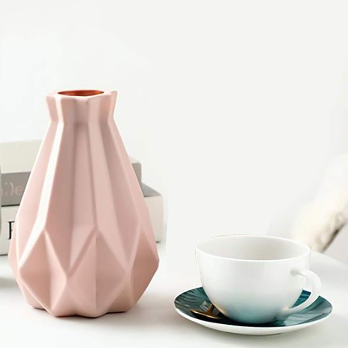 Vase, Vase Creative Plastic Vase, Living Room Ornaments Vase Hydroponic Creative Flower Arrangement, Pink Geometric Desktop Decorative Vase-5