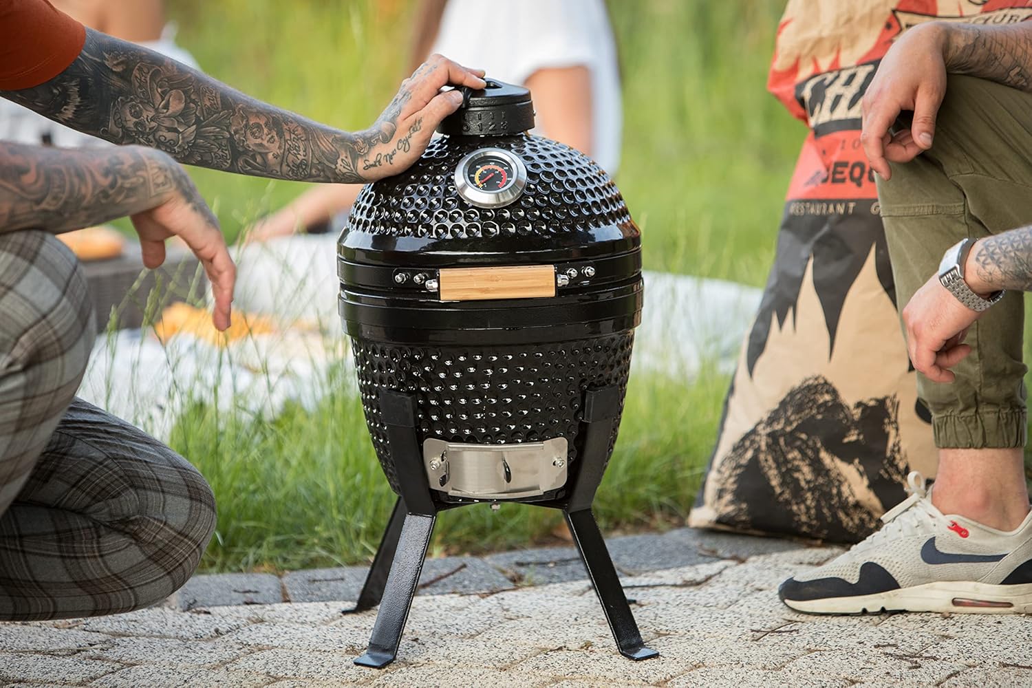 KAMADO BONO Ceramic BBQ Grill, 13" Picnic I Mini Kamado BBQ Charcoal Grill, Egg BBQ, Kamado Barbecue Grill I Portable Oven and Smoker with Stand-5