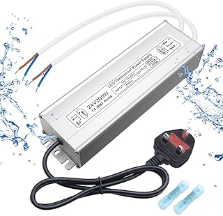 inShareplus LED Power Supply, 24V 200W IP67 Waterproof Outdoor Driver, AC 170-265V to DC 24V 8.3A Low Voltage Transformer, Adapter with 3-Prong Plug for LED Light, Computer Project, Outdoor Use