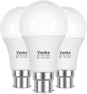 Vanke Bayonet Light Bulb 60w Equivalent, B22 LED Bulbs Warm White 2700K Yellow Light, Non-Dimmable 9w Energy Saver Lightbulb, 806 Lumen, 3-Pack