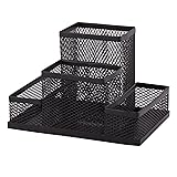 D.RECT Desk Organiser, Pen Holder, Metal Desk Organiser, Office Tray with Memo Holder, Mesh 103 x 154 x 103 mm, Black, (110446)