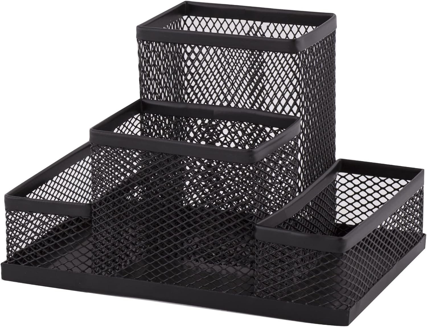 D.RECT Desk Organiser, Pen Holder, Metal Desk Organiser, Office Tray with Memo Holder, Mesh 103 x 154 x 103 mm, Black, (110446)-0