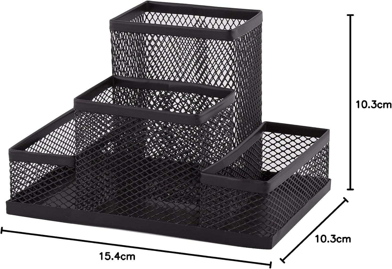 D.RECT Desk Organiser, Pen Holder, Metal Desk Organiser, Office Tray with Memo Holder, Mesh 103 x 154 x 103 mm, Black, (110446)-7