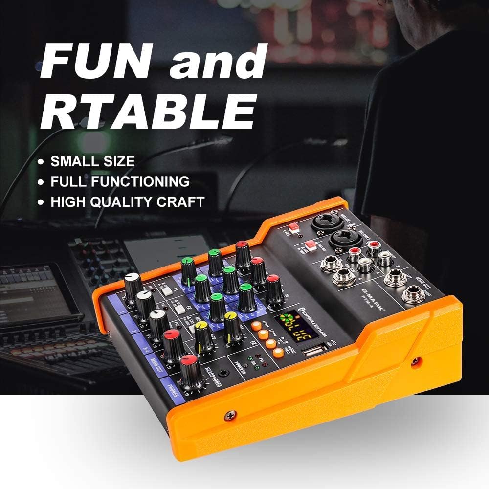 G-MARK Analogue Mixer Audio 4 Channel DJ Audio Mixer Bluetooth Studio Karaoke for PC Live Performance KTV Home Stage Music Effects Sound Card Protable Mixing Console…-3