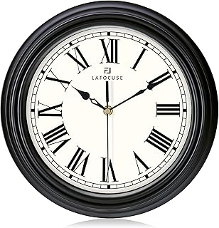 Lafocuse 12 Inch 30cm Kitchen Black Wall Clock Silent Non Ticking Quartz Decorative Retro Roman Numerals Wall Clocks for Living Room Modern Bedroom-Version 2.0