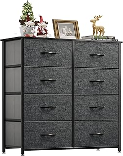 YITAHOME Chest of Drawers with 8 Drawers,Bedroom Drawers, Fabric Dresser with Wood Top,Drawer storage unit for for Bedroom, Living room, Kids room,Black Grey