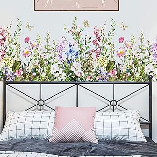 AKlamater 2 PCS Plants Flower Wall Stickers Decals, Removable Flower Vinyl Wall Stickers, DIY Wall Art Mural for Classroom Offices Bedroom Living Room Home Decoration (S)