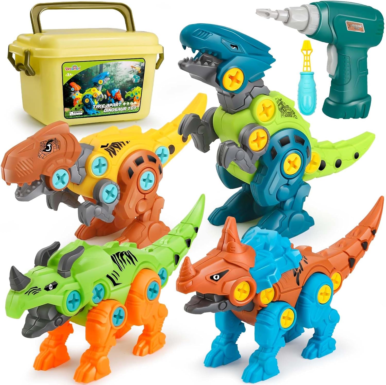 Dreamon Take Apart Dinosaur Toys for Kids with Storage Box Electric Drill DIY Construction Build Set Educational STEM for Boys Girls-0