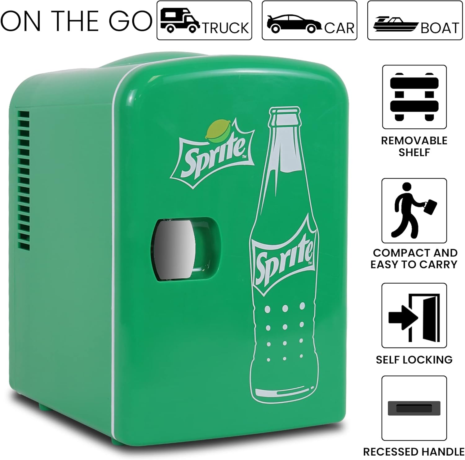 Coca Cola Sprite Mini Fridge For Bedrooms 4L Small Fridge 6 Can Table Top Fridge Quiet Mini Fridges For Skincare Food Drinks Kids Home Car & Travel 12v Portable Cooler Warmer Refrigerator, Green-3