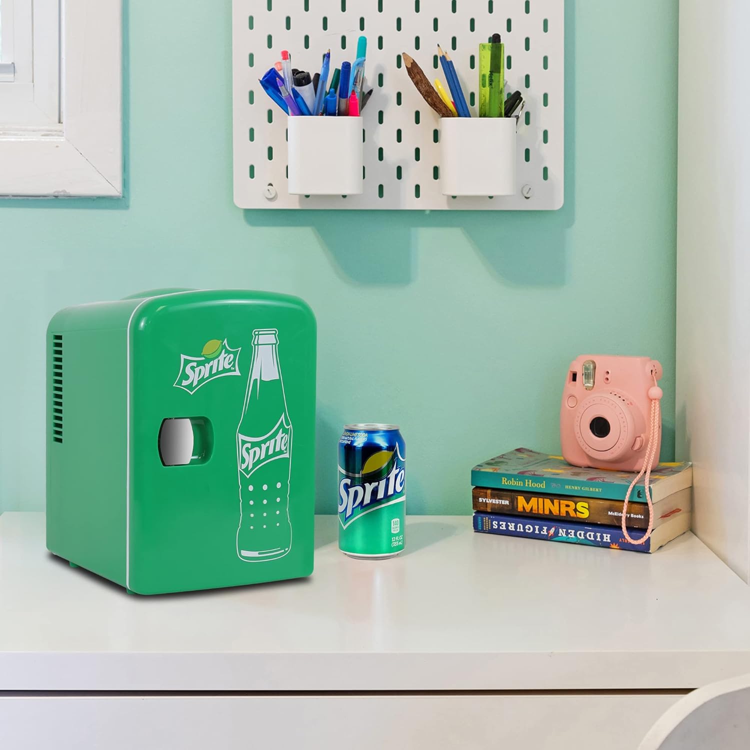 Coca Cola Sprite Mini Fridge For Bedrooms 4L Small Fridge 6 Can Table Top Fridge Quiet Mini Fridges For Skincare Food Drinks Kids Home Car & Travel 12v Portable Cooler Warmer Refrigerator, Green-5