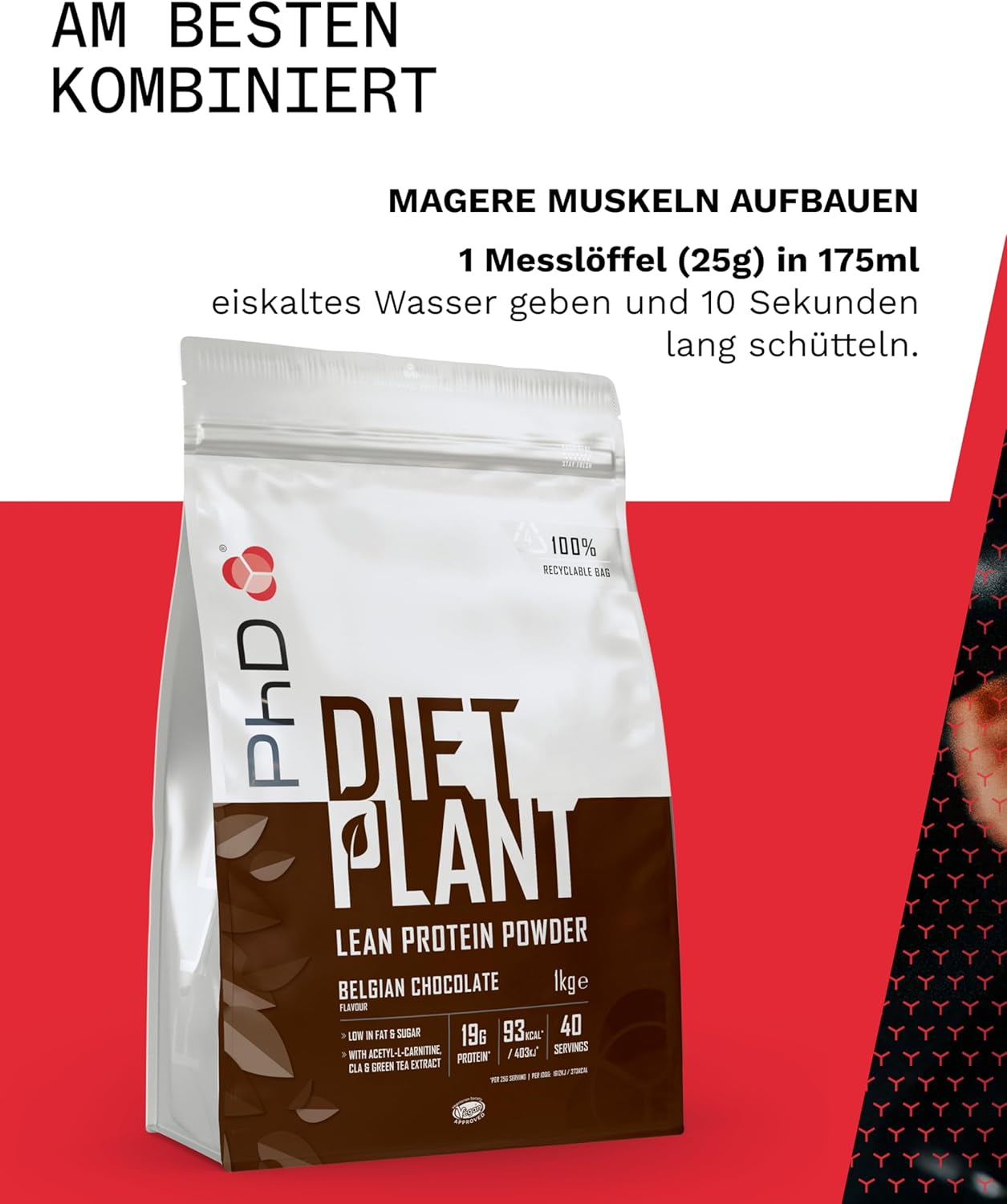 PhD Nutrition Diet Plant, Vegan Protein Powder Plant Based, High Protein Lean Matrix, Belgian Chocolate, 18g of Plant Protein, 40 Servings Per 1 kg Bag-4